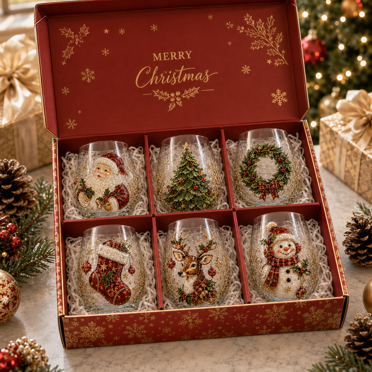 🎅Christmas Early Bird Sale🎄 3D Christmas Glass Art Cup | Luxury Raised Holiday Glassware for Drinks, Decor & Christmas Gifts 🎁