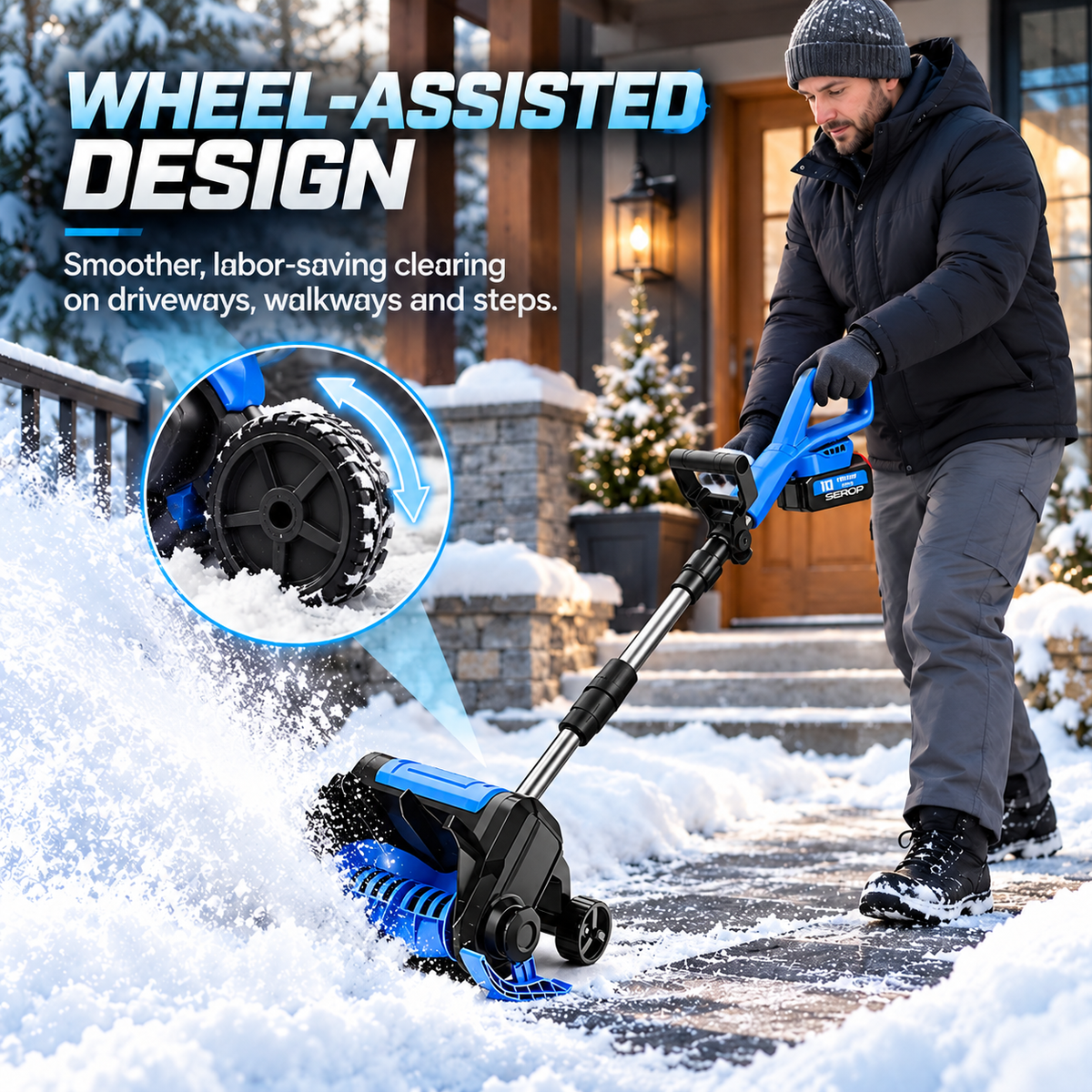 ❄️ Brushless Cordless Electric Snow Shovel with Wheels ⚡