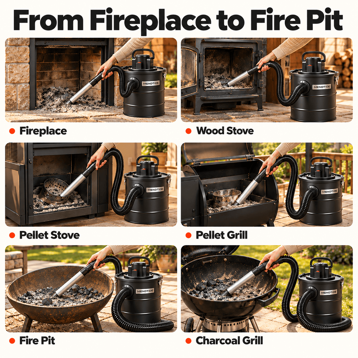 🔥 MENDTIDE Fireplace Ash Vacuum – 20 L Steel Drum, 1200 W