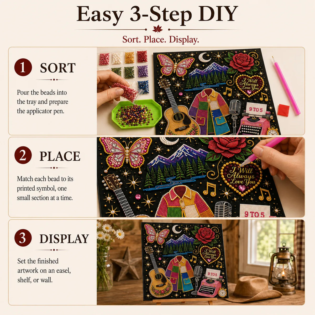 🎤Dolly Country Music 3D Pearl Art Kit – DIY Diamond Painting