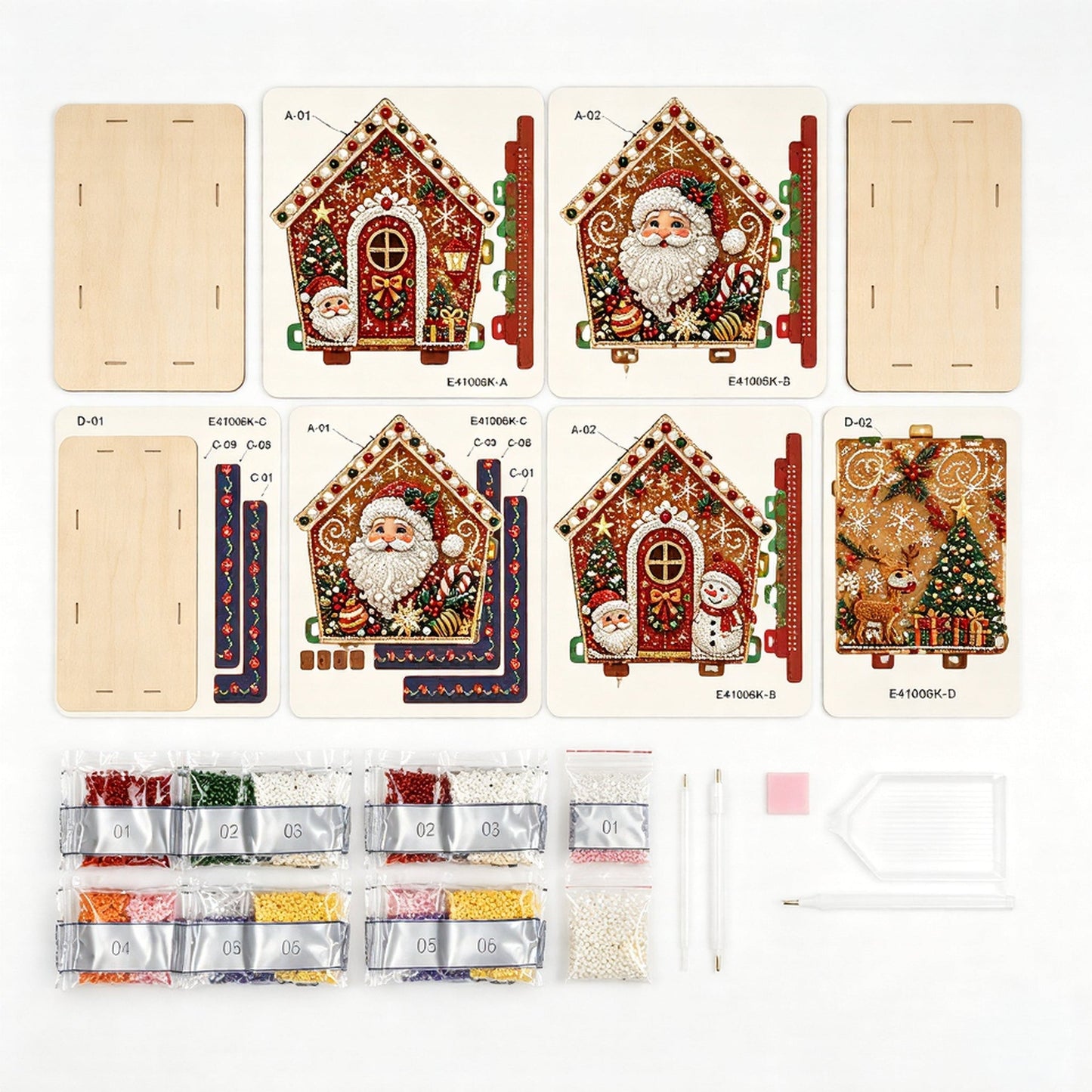 🎄 Christmas 3D Wooden House Diamond Painting Kit – DIY Gem Art