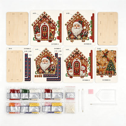 🎄 Christmas 3D Wooden House Diamond Painting Kit – DIY Gem Art