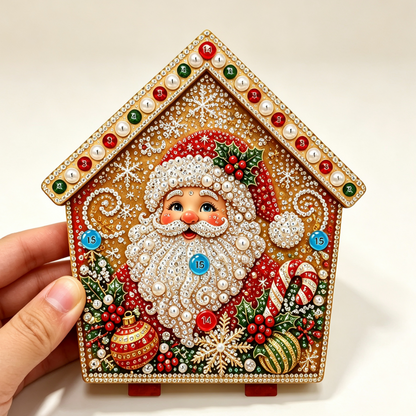🎄 Christmas 3D Wooden House Diamond Painting Kit – DIY Gem Art