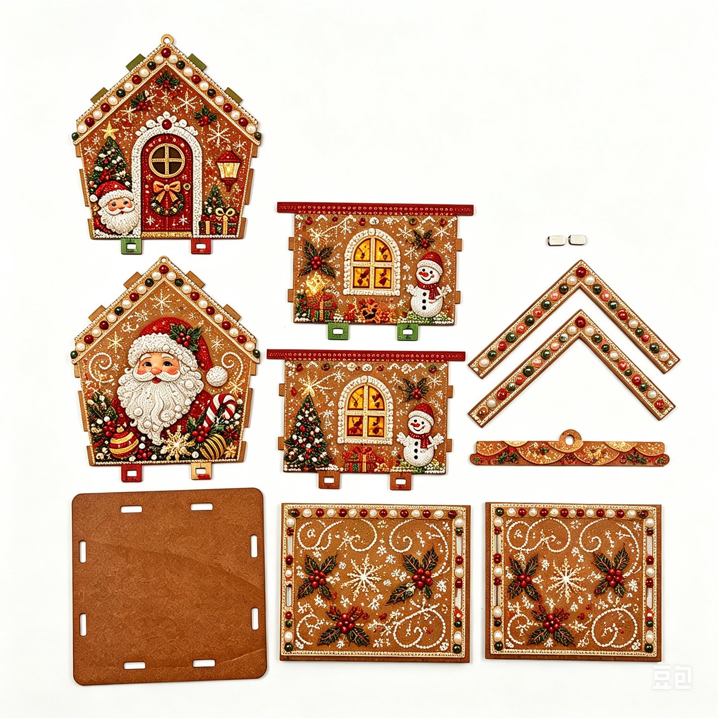 🎄 Christmas 3D Wooden House Diamond Painting Kit – DIY Gem Art