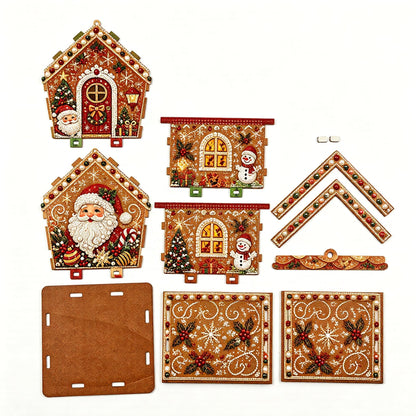 🎄 Christmas 3D Wooden House Diamond Painting Kit – DIY Gem Art