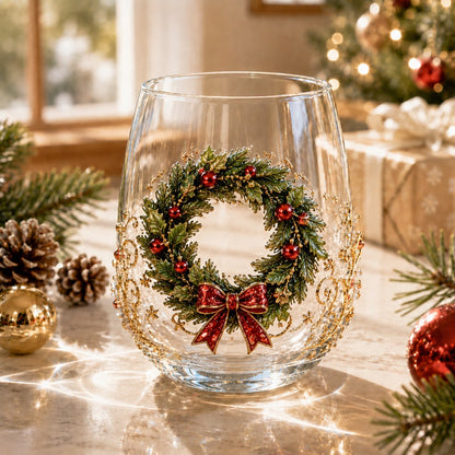 🎅Christmas Early Bird Sale🎄 3D Christmas Glass Art Cup | Luxury Raised Holiday Glassware for Drinks, Decor & Christmas Gifts 🎁