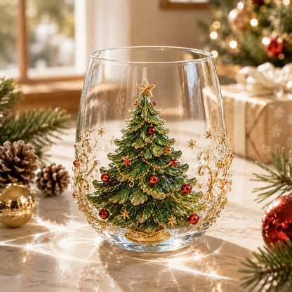 🎅Christmas Early Bird Sale🎄 3D Christmas Glass Art Cup | Luxury Raised Holiday Glassware for Drinks, Decor & Christmas Gifts 🎁