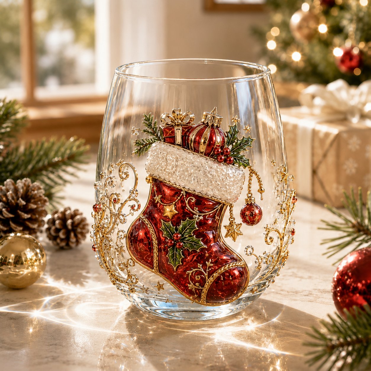 🎅Christmas Early Bird Sale🎄 3D Christmas Glass Art Cup | Luxury Raised Holiday Glassware for Drinks, Decor & Christmas Gifts 🎁