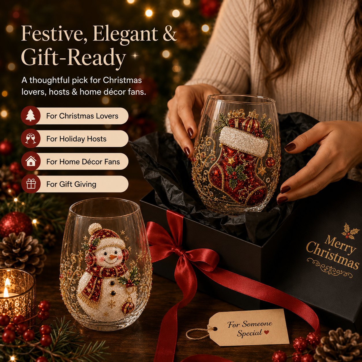 🎅Christmas Early Bird Sale🎄 3D Christmas Glass Art Cup | Luxury Raised Holiday Glassware for Drinks, Decor & Christmas Gifts 🎁