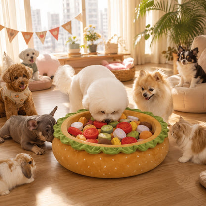 Realistic Burger Design Dog Snuffle Toy, Puzzle Play & Cozy Nap Bed for Puppies