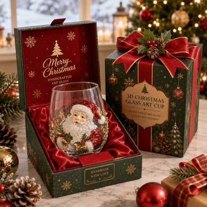 🎅Christmas Early Bird Sale🎄 3D Christmas Glass Art Cup | Luxury Raised Holiday Glassware for Drinks, Decor & Christmas Gifts 🎁