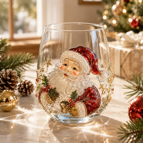 🎅Christmas Early Bird Sale🎄 3D Christmas Glass Art Cup | Luxury Raised Holiday Glassware for Drinks, Decor & Christmas Gifts 🎁