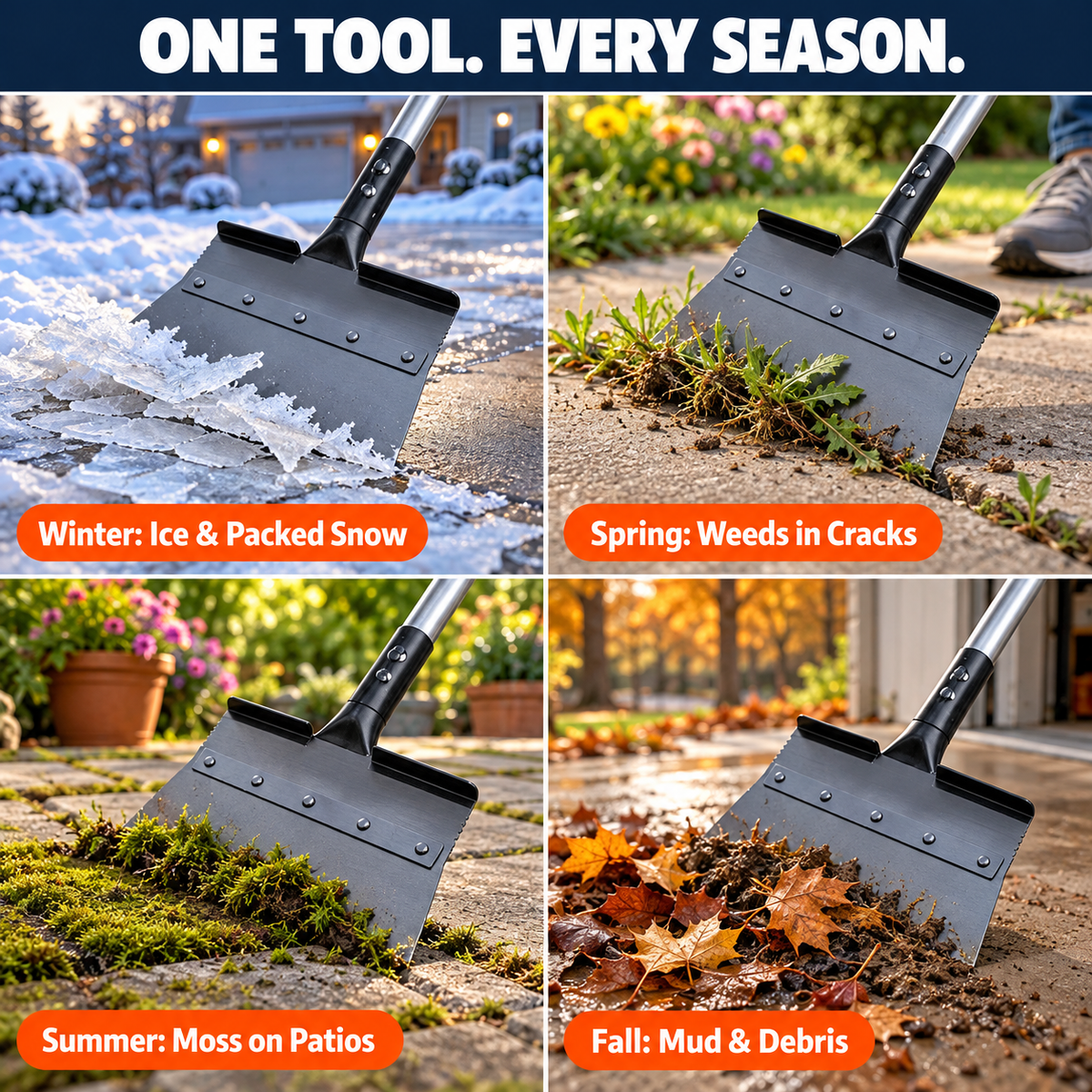 ❄️ Driveway Ice Scraper with 63-Inch Long Handle