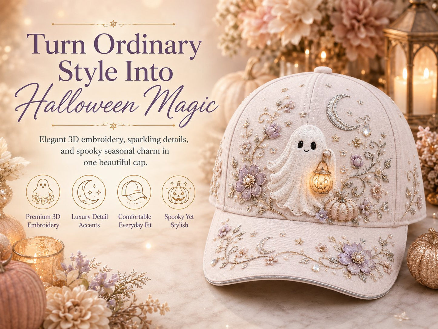 🎃 3D Halloween Embroidery Cap | Spooky Cute Adjustable Hat for Fall Outfits, Daily Styling & Halloween Parties