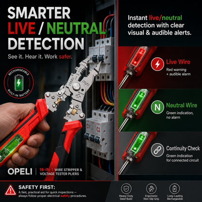 ⚡ 16-in-1 Electrical Pliers with Voltage Tester - Heavy-Duty Wire Stripper for Pros & DIYers!