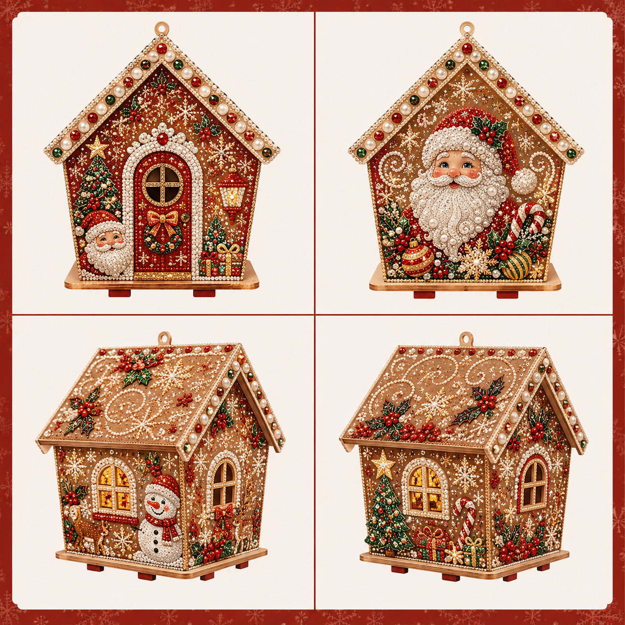 🎄 Christmas 3D Wooden House Diamond Painting Kit – DIY Gem Art
