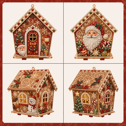 🎄 Christmas 3D Wooden House Diamond Painting Kit – DIY Gem Art