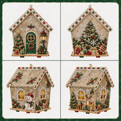 🎄 Christmas 3D Wooden House Diamond Painting Kit – DIY Gem Art