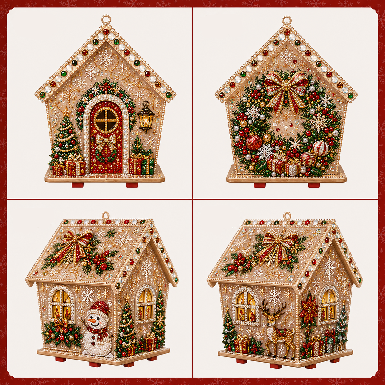 🎄 Christmas 3D Wooden House Diamond Painting Kit – DIY Gem Art