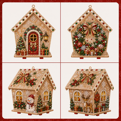 🎄 Christmas 3D Wooden House Diamond Painting Kit – DIY Gem Art