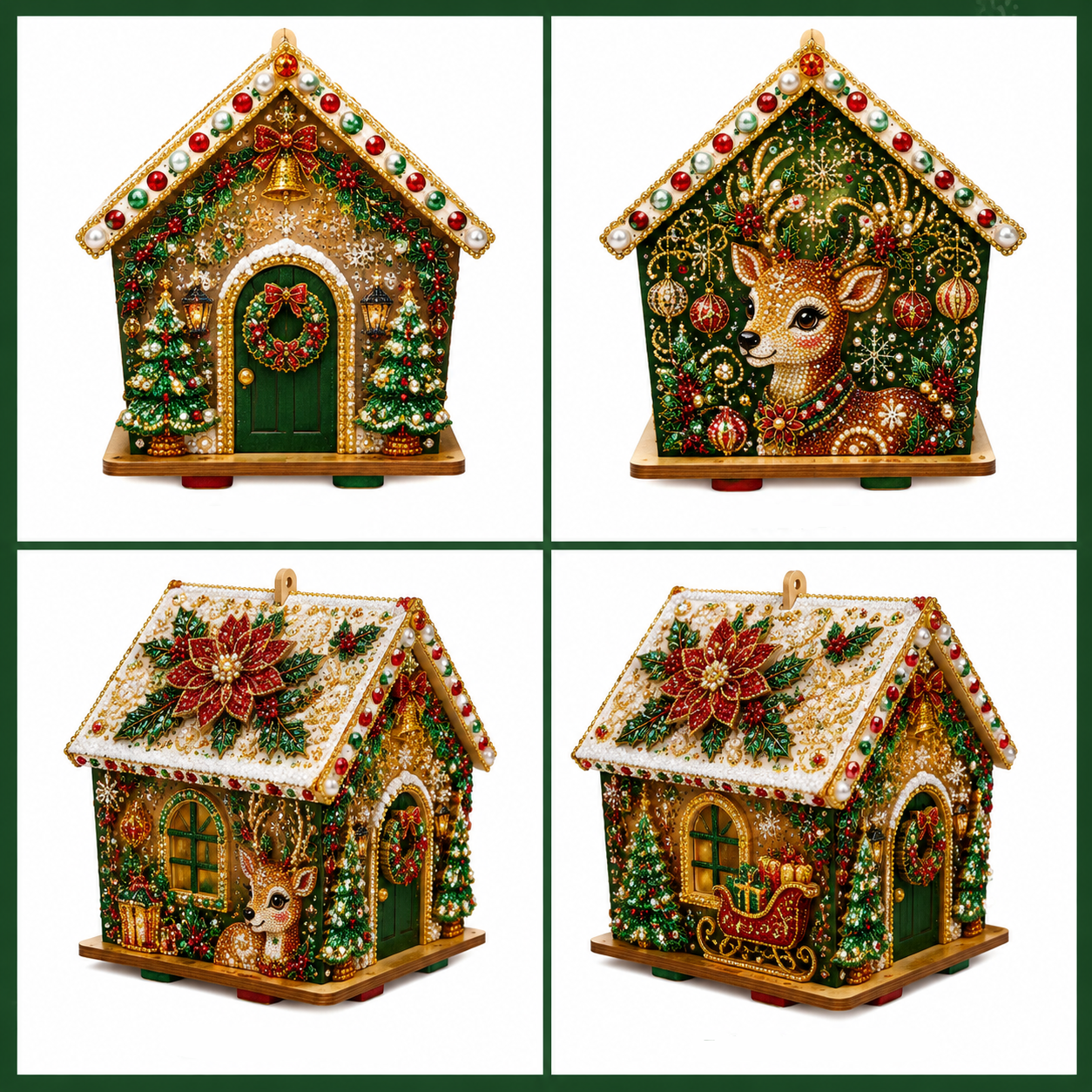 🎄 Christmas 3D Wooden House Diamond Painting Kit – DIY Gem Art
