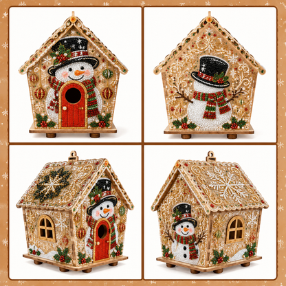 🎄 Christmas 3D Wooden House Diamond Painting Kit – DIY Gem Art