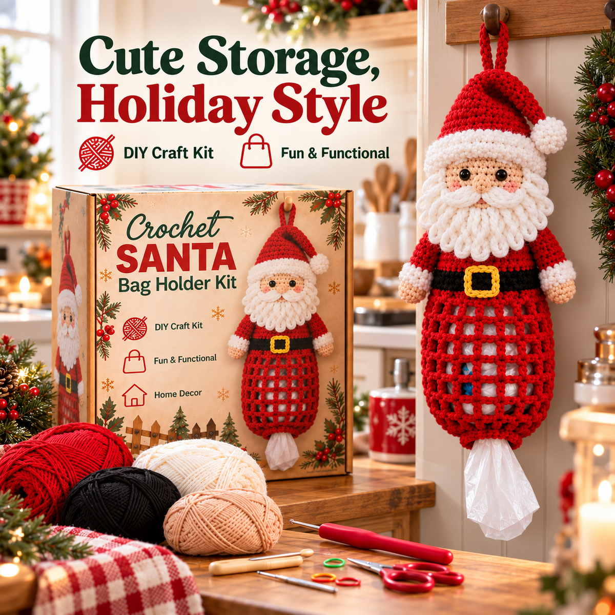🎄 Merry Tidy Crochet™ – Christmas Bag Holder DIY Kit