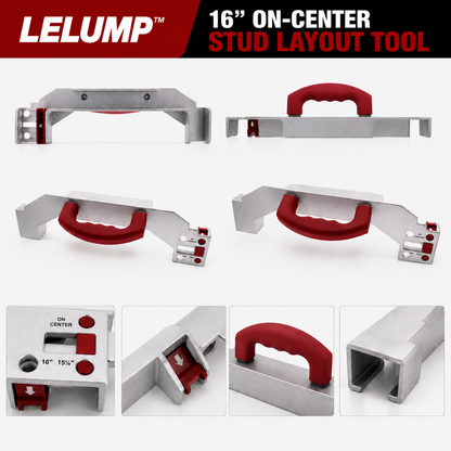 LELUMP™ 16" On-Center Stud Layout Tool | Adjustable Aluminum Framing Jig with Comfort Grip Handle