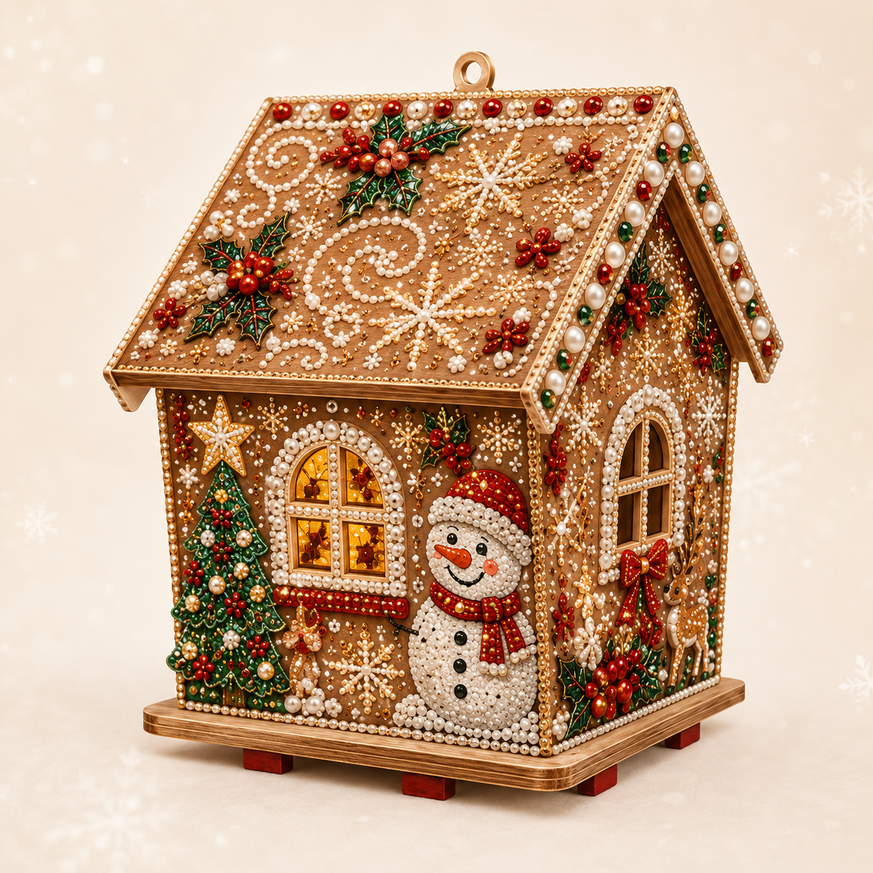 🎄 Christmas 3D Wooden House Diamond Painting Kit – DIY Gem Art