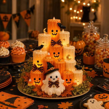 🎃 Cozy Autumn Pumpkin Candle Tower | Led Flameless Holiday Decor 🕯️