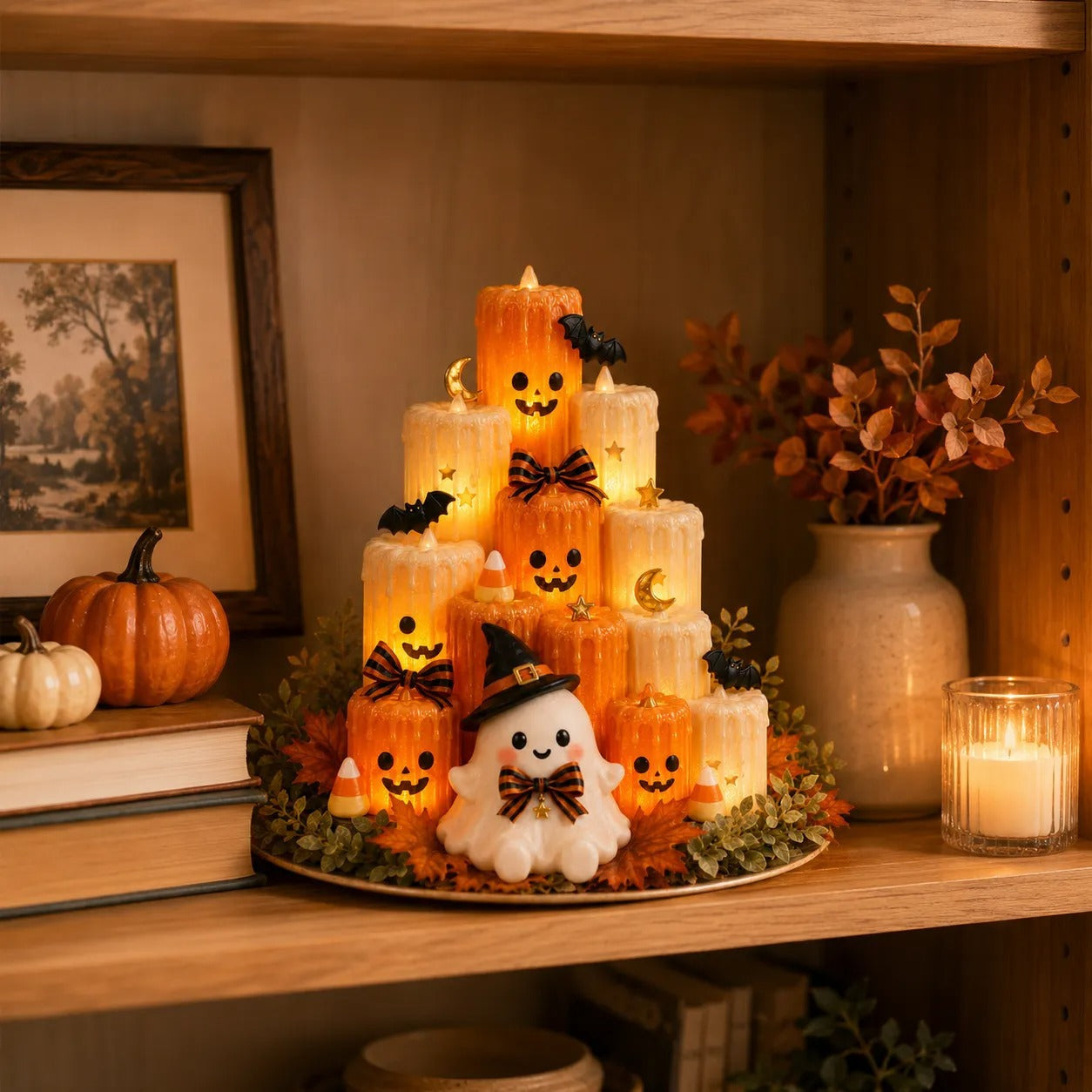 🎃 Cozy Autumn Pumpkin Candle Tower | Led Flameless Holiday Decor 🕯️