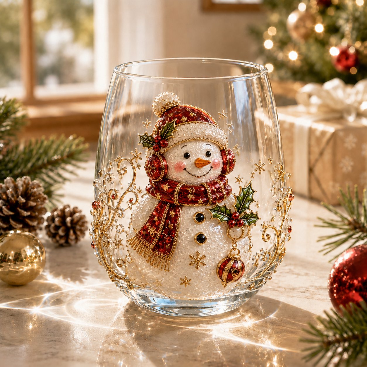 🎅Christmas Early Bird Sale🎄 3D Christmas Glass Art Cup | Luxury Raised Holiday Glassware for Drinks, Decor & Christmas Gifts 🎁