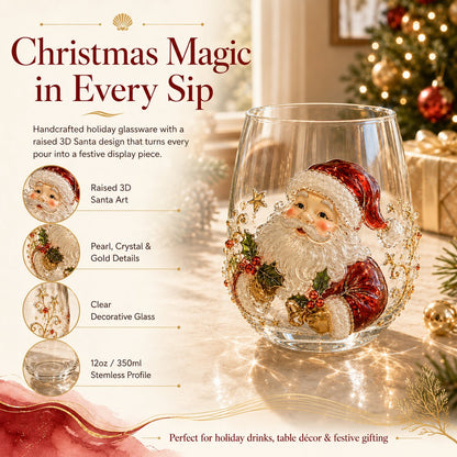 🎅Christmas Early Bird Sale🎄 3D Christmas Glass Art Cup | Luxury Raised Holiday Glassware for Drinks, Decor & Christmas Gifts 🎁