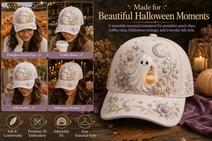 🎃 3D Halloween Embroidery Cap | Spooky Cute Adjustable Hat for Fall Outfits, Daily Styling & Halloween Parties