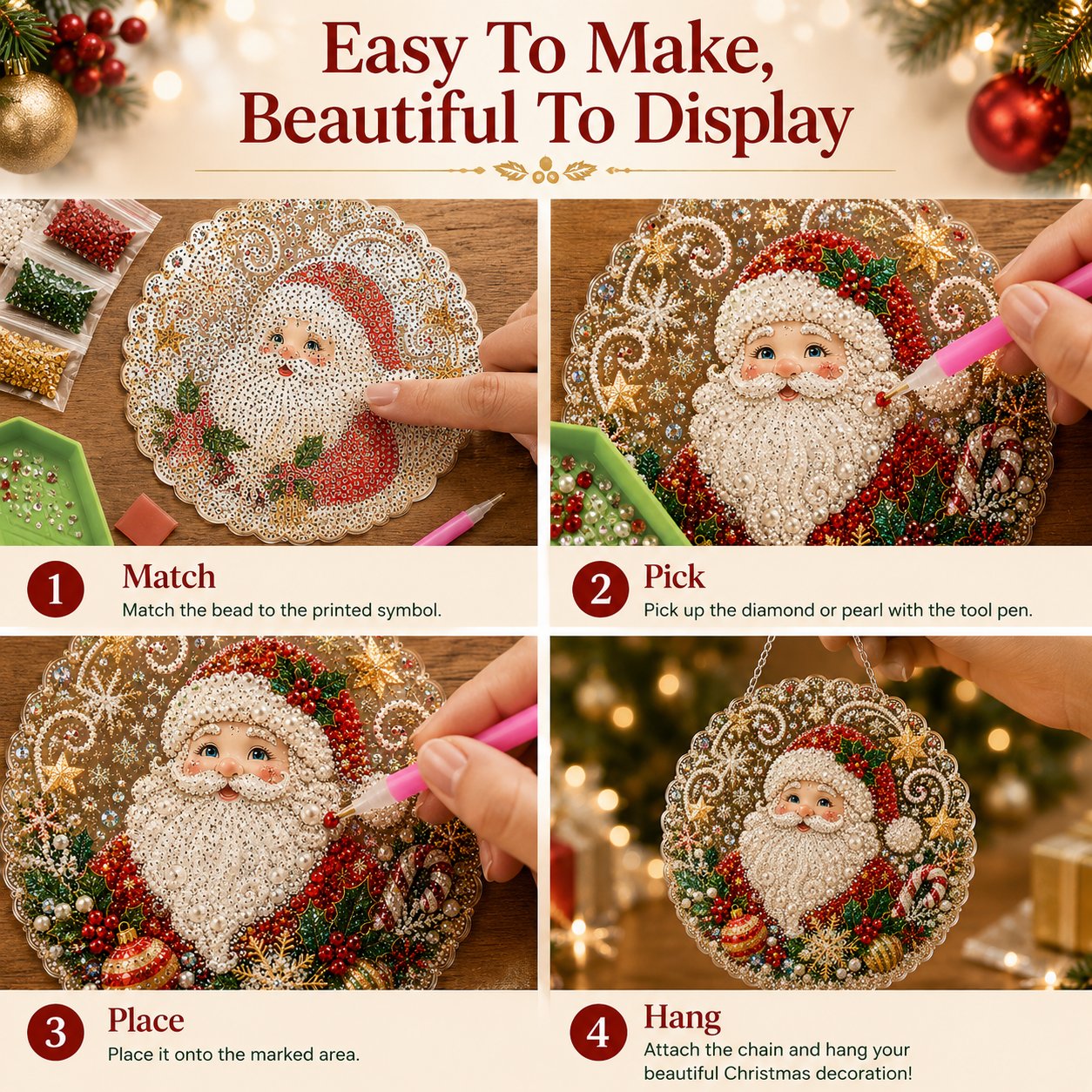 🎄 LAST DAY 49% OFF – ✨ Christmas Pearl Diamond Art Hanging Ornament Kit  🎅💎