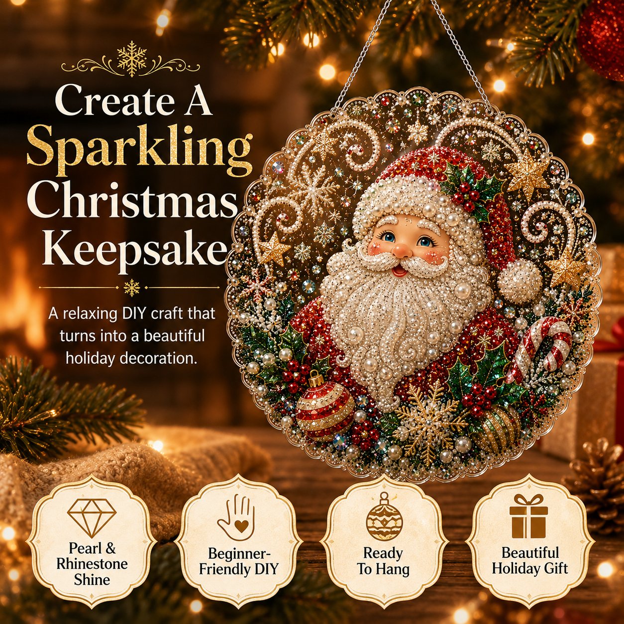 🎄 LAST DAY 49% OFF – ✨ Christmas Pearl Diamond Art Hanging Ornament Kit  🎅💎
