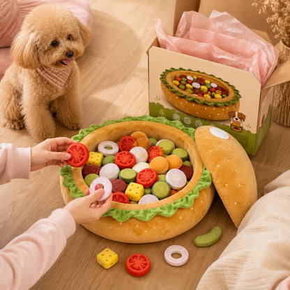 Realistic Burger Design Dog Snuffle Toy, Puzzle Play & Cozy Nap Bed for Puppies