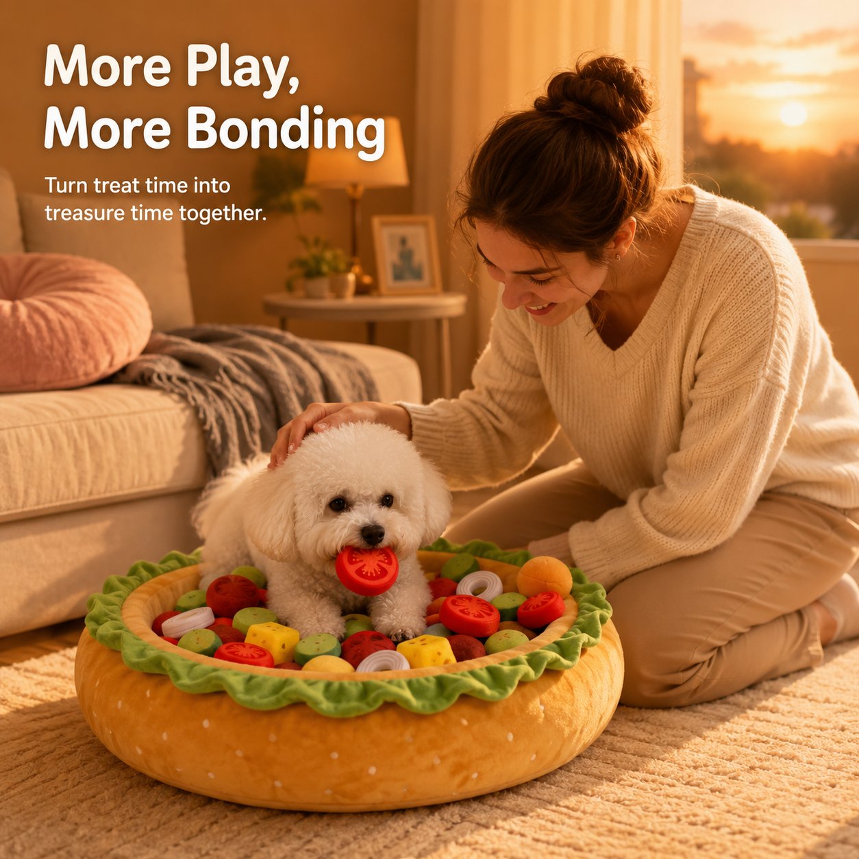 Realistic Burger Design Dog Snuffle Toy, Puzzle Play & Cozy Nap Bed for Puppies