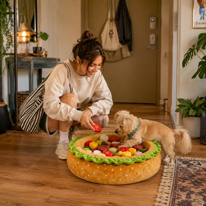 Realistic Burger Design Dog Snuffle Toy, Puzzle Play & Cozy Nap Bed for Puppies