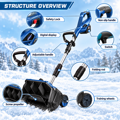 ❄️ Brushless Cordless Electric Snow Shovel with Wheels ⚡