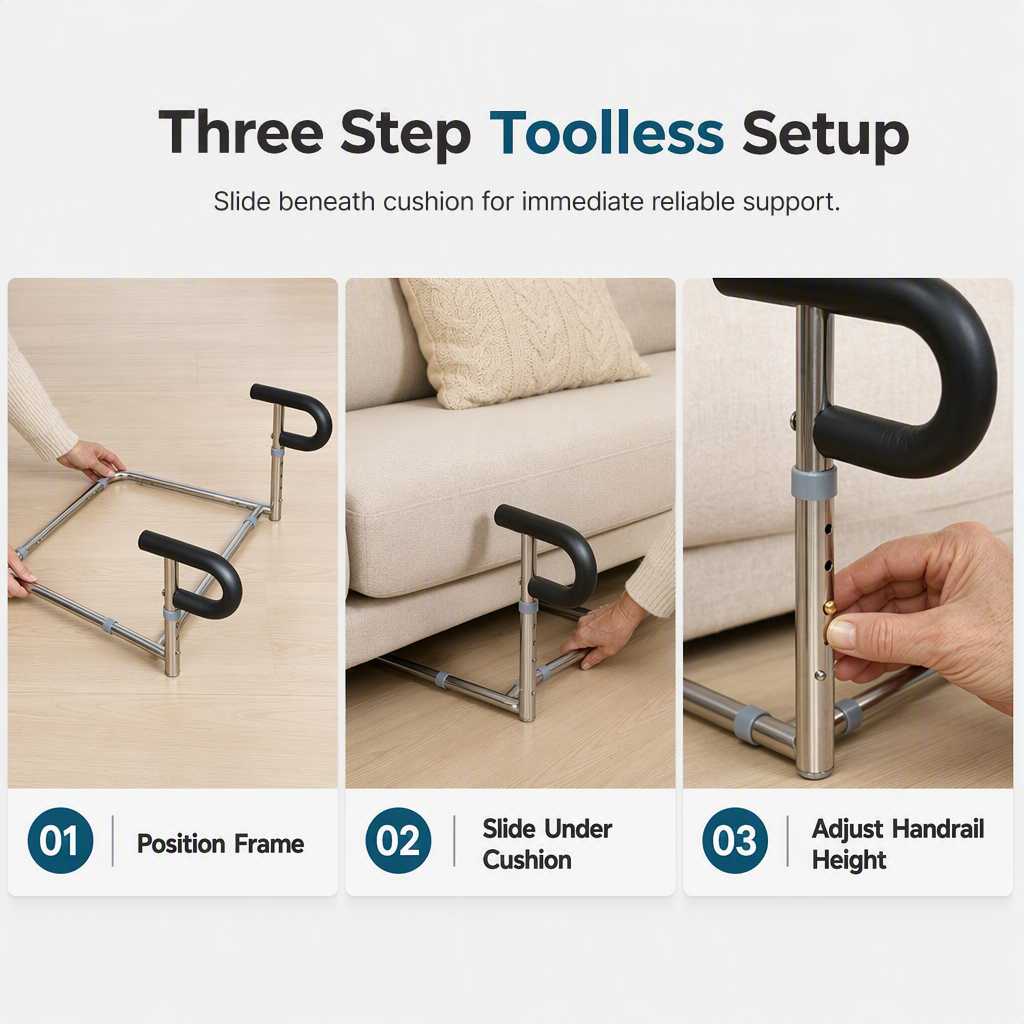 Sofa Stand Assist Rail for Seniors - Stainless Steel Standing Aid Grab Bar Mobility Aid